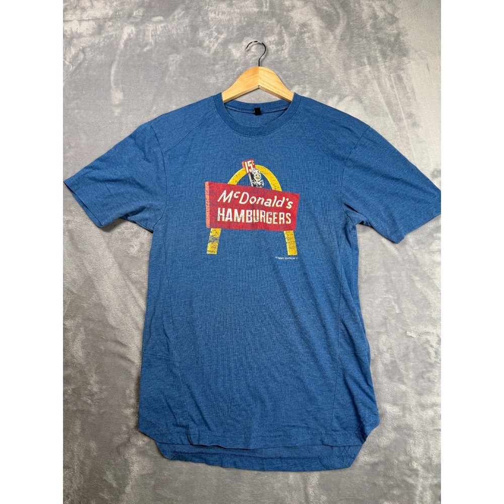 Mcdonald's Hamburgers T Shirt Men XS Heather Blue Cotton Graphic Print Crew Neck